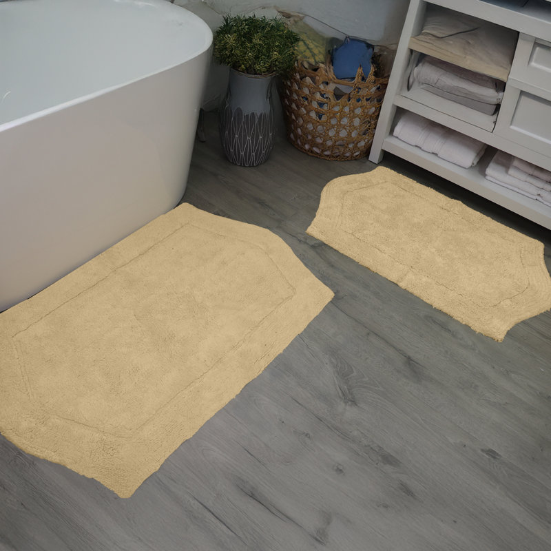 Morissette 100% Cotton Bath Rug, Non-slip, Absorbent, Machine Washable, Quick Dry 2 PCs set (21x34 / 24x40), Lin lin