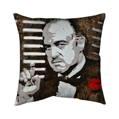 Black and White The Godfather Figurative Man Outdoor Pillow | Home Decor