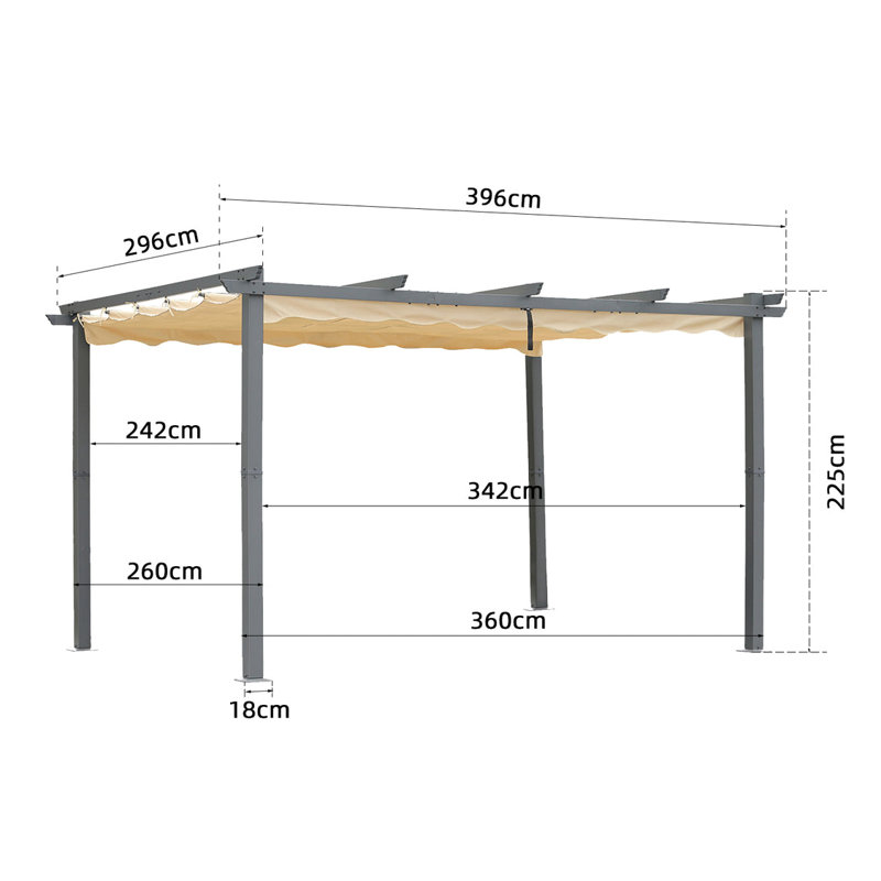 Angel Living 3x3M Aluminum Patio Pergola with Retractable Canopy for Outdoor Garden Grey, 222cm H x 396cm W x 396cm D