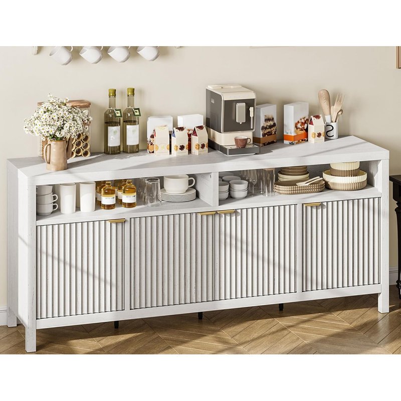 Buffet de rangement moderne cannelé 65 portes 4 portes 65,8 po, Blanc