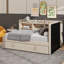 Lit de jour simple rembourré de tissu avec couchette, tablettes de rangement intégrées, charge USB et prises de courant-2000854519