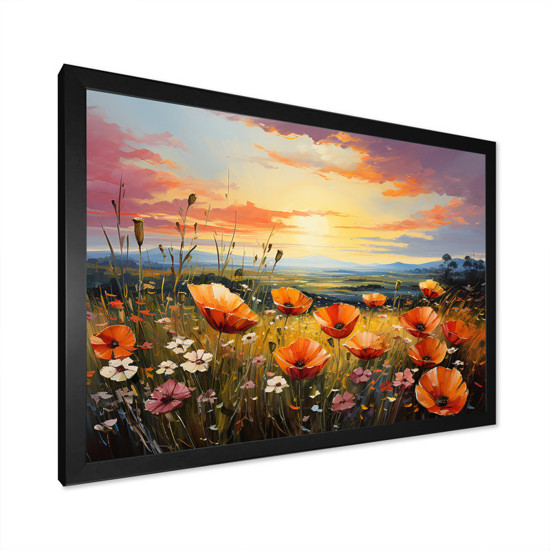 Art sur toile Tangerine Tango Field Of Blooms Flowers I - Flower, Cadre simple noir, H 34 po x l 44 po x P 1,5 po