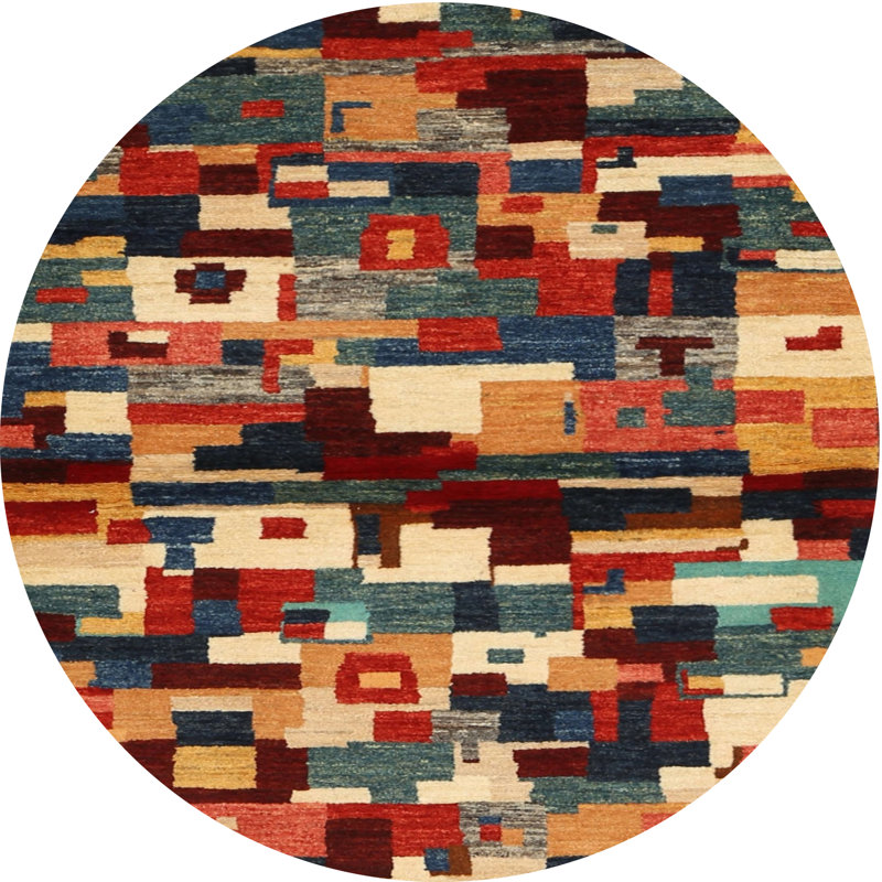 Tapis abstrait rouge / vert / brun, Rond 3 pi
