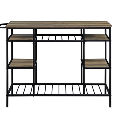 Rectangular Kitchen Island In Black And Oak With Construction Modern Rustic & Open Compartments