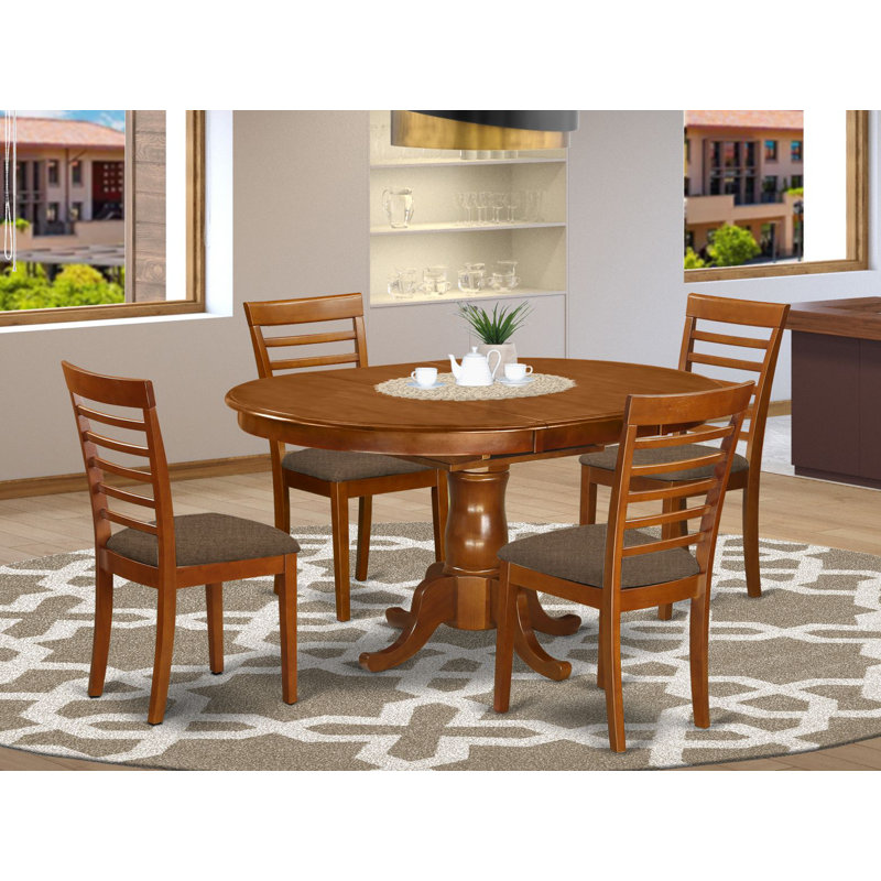 L'ensemble de table de salle à manger 5 pièces pour 4 personnes comprend une table de cuisine ovale avec rallonge papillon et 4 chaises de salle à manger en lin, brun selle