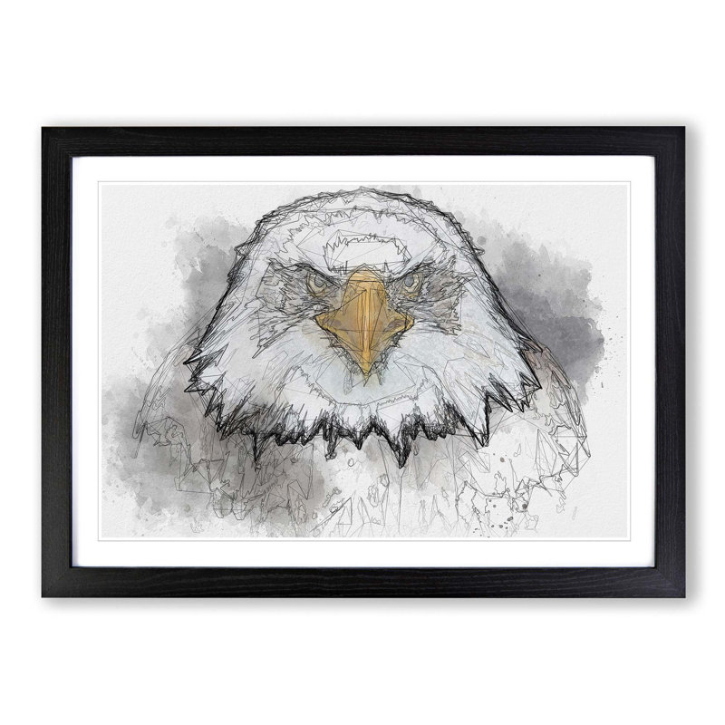 Bald Eagle Bird in Abstract - Picture Frame Graphic Art Print, 48cm H x 65cm W x 2cm D, Black Framed