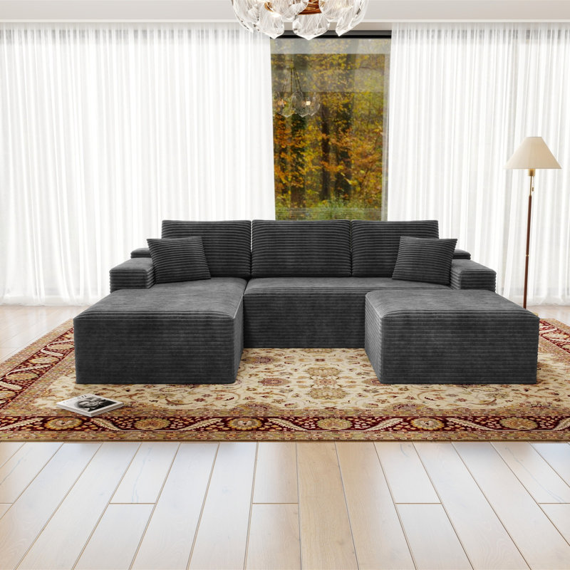 Space-saving Grey Modular Sectionals, Plush Corduroy, For Living Rooms