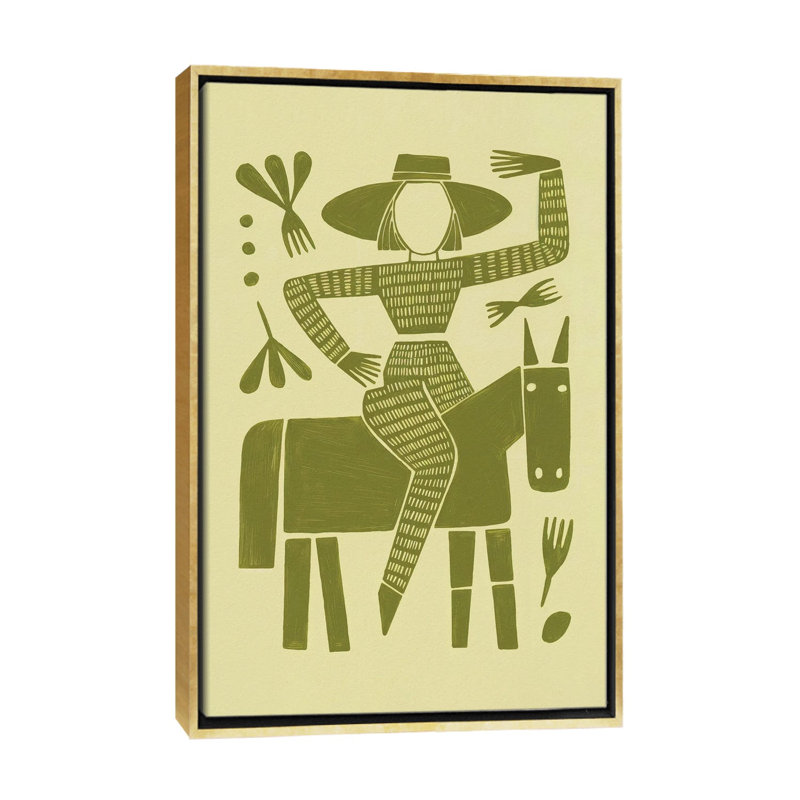 «Abstract Horse Rider In Green», reproduction d'art sur toile encadrée, 60 po x 40 po, Toile avec cadre, Doré