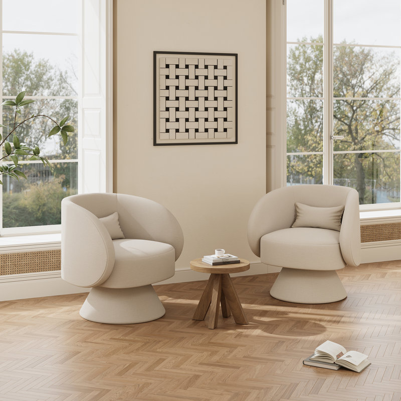 Fauteuil demi-tonneau pivotant rembourré (ensemble de 2), Lin beige