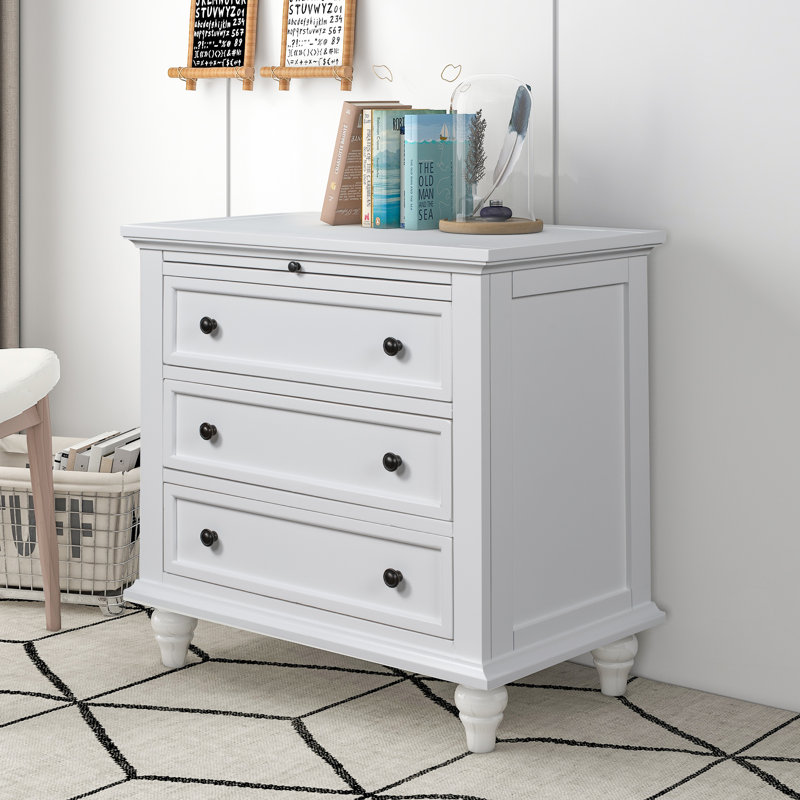 Armoire de rangement à 3 tiroirs, table de bout avec plateau coulissant, Blanc