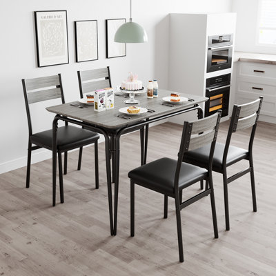 Ensemble de salle à manger 5 pièces pour 4 personnes avec chaises rembourrées - Table carrée peu encombrante pour petite cuisine et salle à manger - Gris