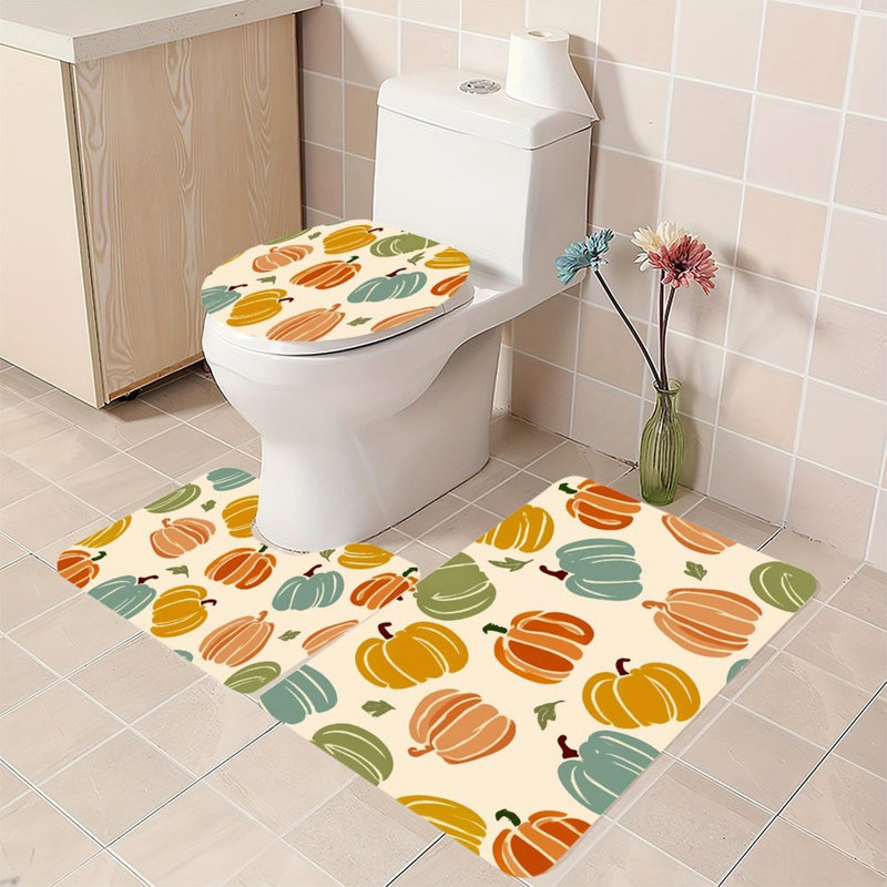 Ensemble de 3 tapis de salle de bain colorés dans un ton d'automne, Green Pumpkin