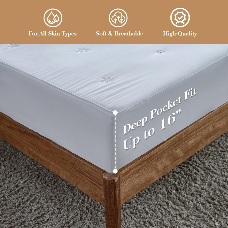 Mattress Pad Protector, 100% Cotton Top Cooling Breathable Quilted Mattress Cover Fitted Sheet Stretches Up To 16 Inches Deep Pocket Non Slip Soft Bed Pad Topper