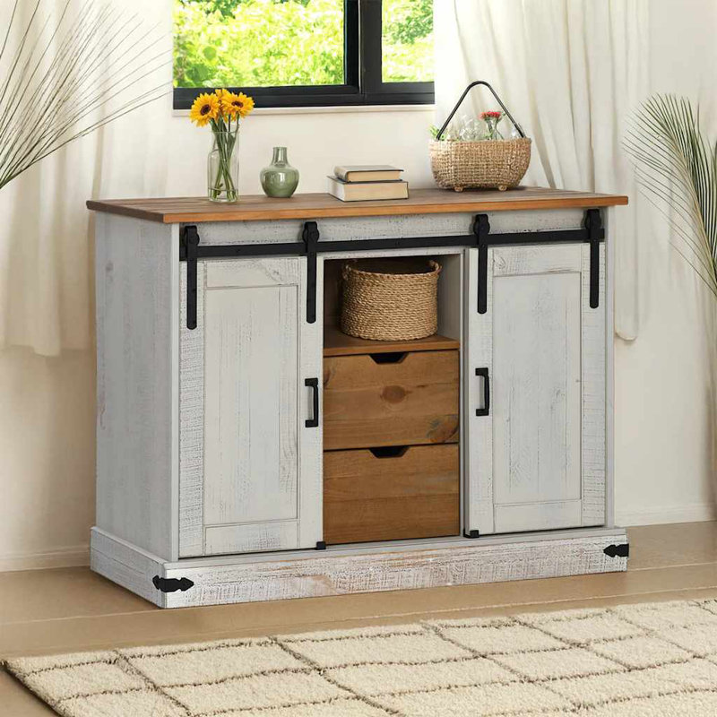 Sideboard HALDEN 2 Sliding Doors 112X40x80 Cm Solid Wood, White