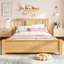 Cadre de lit simple en bois, lit plateforme en bois massif avec tête et pied de lit à lattes, lit robuste sans sommier, cadre de lit plateforme, cadre de lit simple en bois massif, cadre de lit simple pour chambre d'enfant, blanc et naturel-1872082315