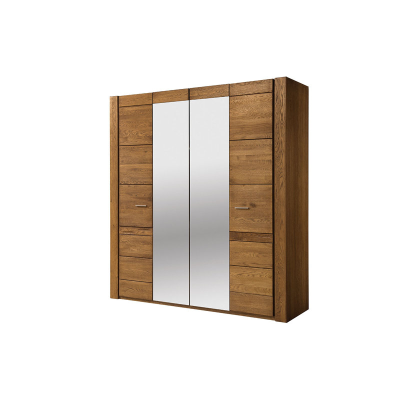 VELVET Solid and Manufactured Oak Wood 4-Door Mirrored Wardrobe