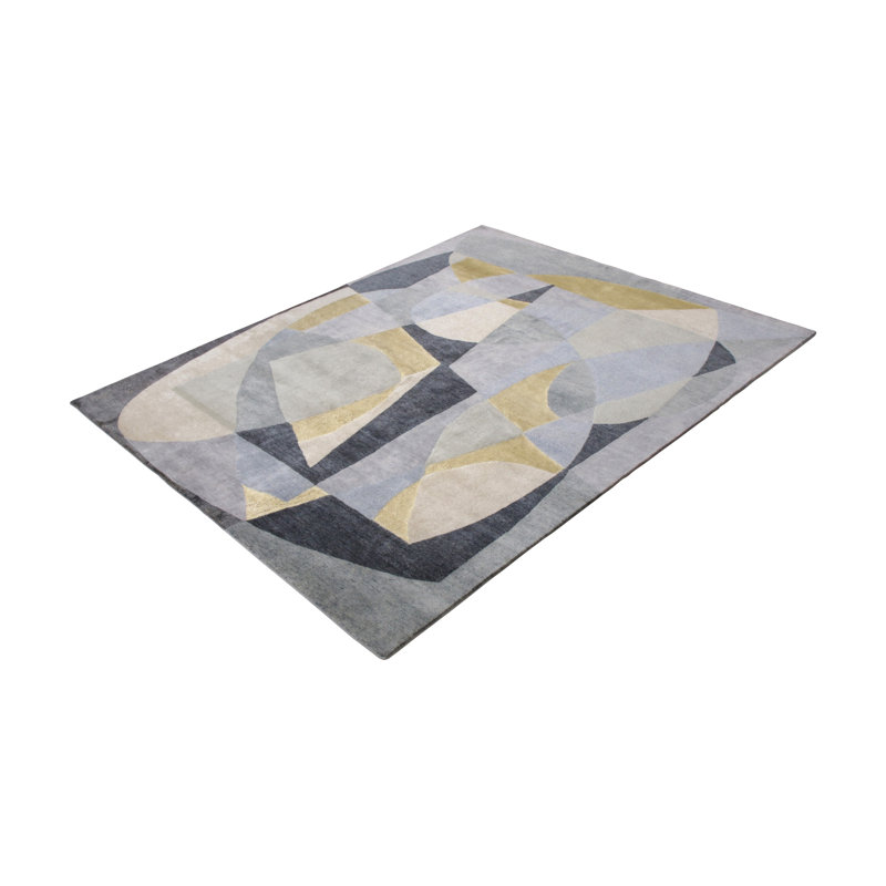 Rug & Kilim's Mid-Century Modern Rug In Gray, Ivory And Blue Geometric Pattern, Runner 3' x 8'