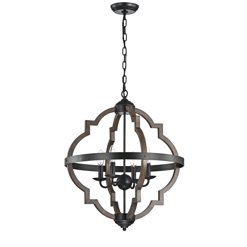 Lustre géométrique noir antique à 4 lumières de 20,9 po Pihu