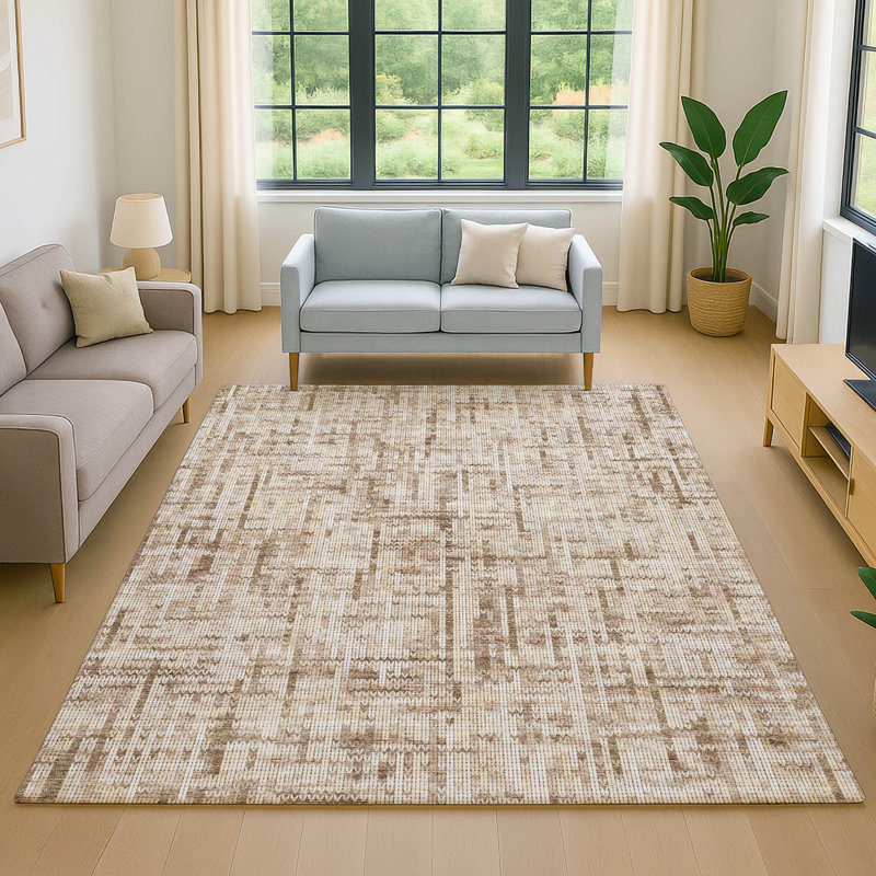 Premium Machine Washable Mayfield AMF2130 Striped Rug, 9' x 12', Brown