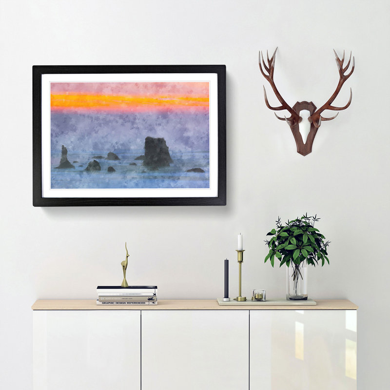 Beach in Bandon - Picture Frame Painting Print, Black Framed, 62cm H x 87cm W x 2cm D