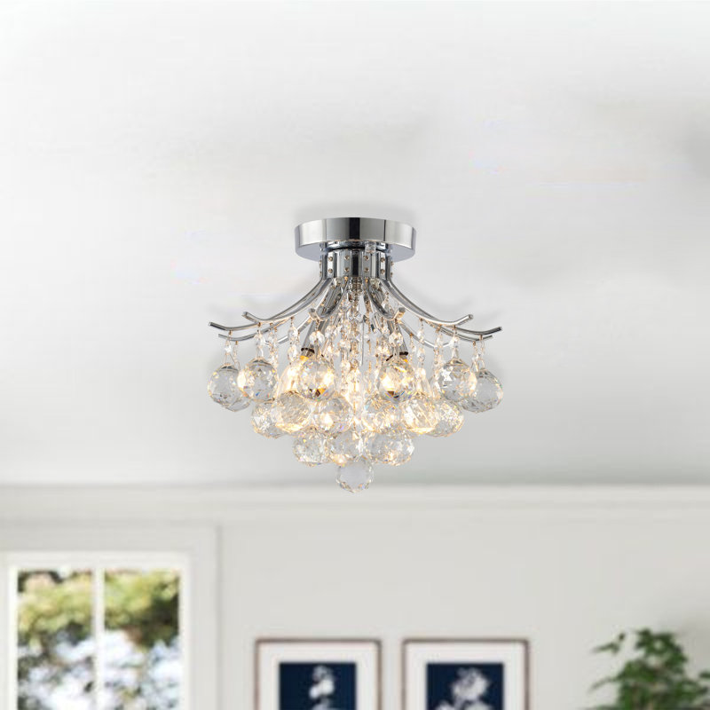 Plafonnier semi-encastré en cristal 3 lumières Transitional, Chrome