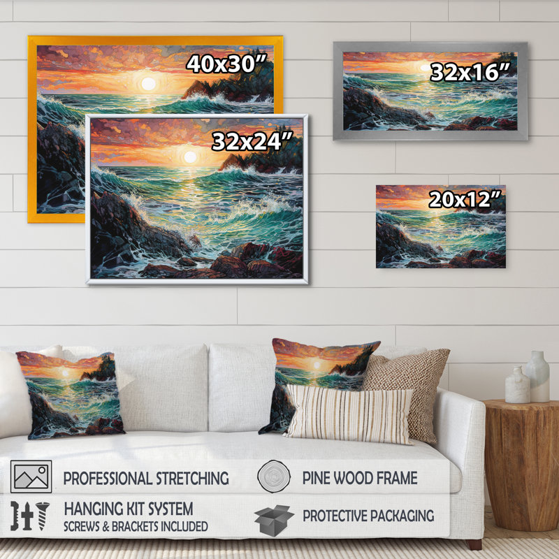«Green Sunset At The Beach III», reproduction d'art sur toile, Cadre photo noir, H 12 po x l 20 po x P 1 po