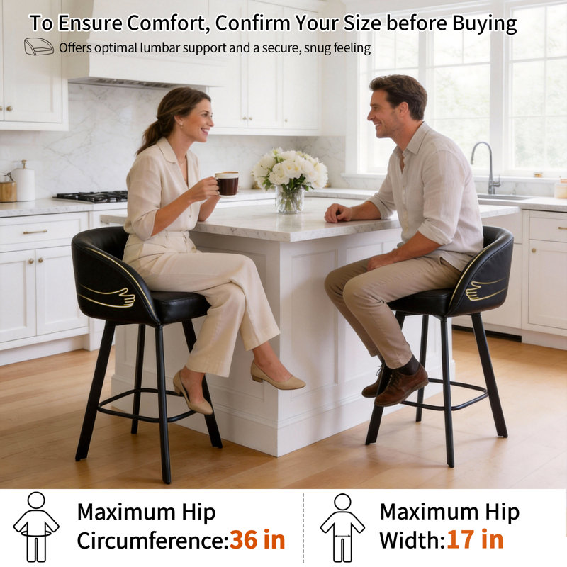 Swivel Upholstered Counter & Bar Stools with Back and Arms for Kitchen Island, Bar Stool (30" Seat Height), 4, Black