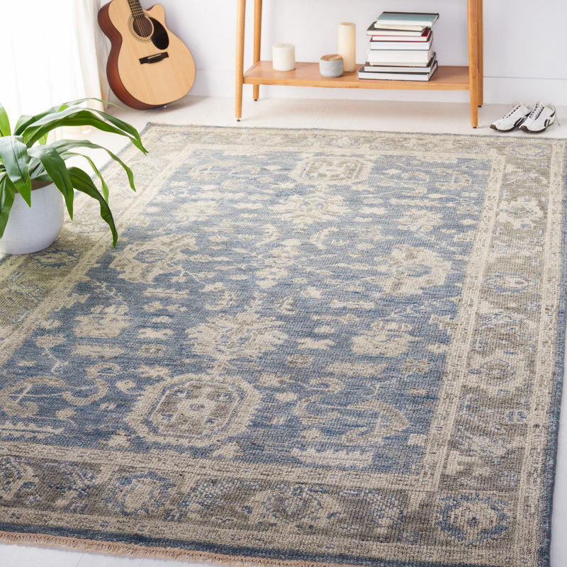 Oriental Hand-Knotted Blue / Grey Area Rug, Rectangle 6' x 9'