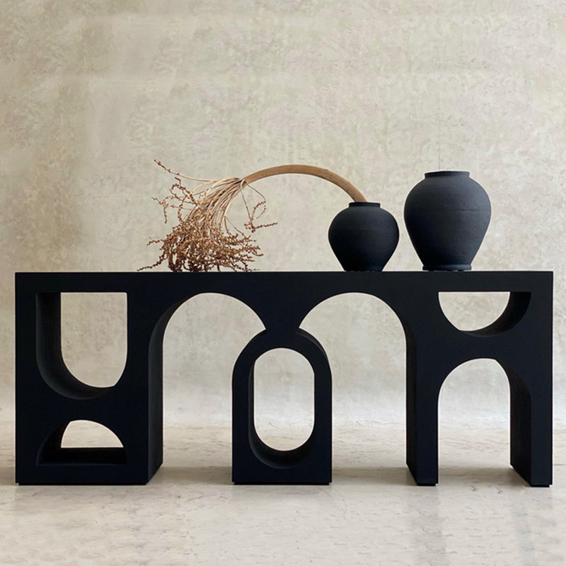 Console moderne en bois minimaliste, Noir, H 31,5 po x l 70,8 po x P 13,7 po