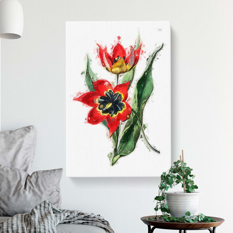 Red & Black Tulip Flowers - Wall Art, 60cm H x 40cm W x 3cm D, Wrapped Canvas