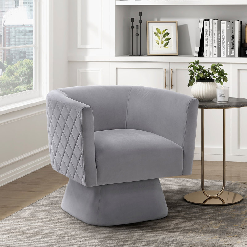 Chaise pivotante rembourrée de mousse haute - velours gris, base en bois massif avec support à mouvement à 360 degrés, Gris