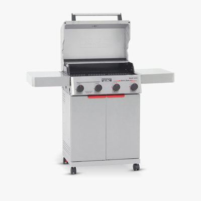 New| Monument Grills 4 Burner Propane Gas Grill With Broil Zone, 37,000 BTU Stainless Steel Outdoor Patio Barbecue Grill, Cast Iron Grates, Folding Shelves, Flip Rack, Easy Clean Enamel Body And Swivel Casters With Locks, Mesa II 410BZ