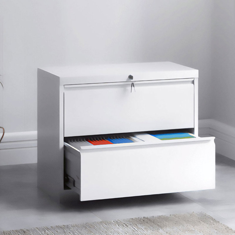 White Metal Lockable 2-Drawer Lateral Filing Cabinet