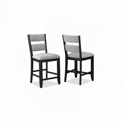 Ensemble de 2 pièces tabouret de bar à hauteur de comptoir noir de style campagnard avec siège et dossier rembourrés de couleur grise