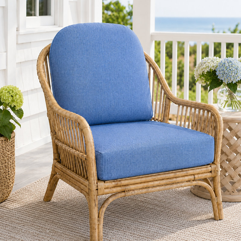 Amala Sunbrella® Outdoor Lounge Chair Seat/Back Cushion, Cast Ocean Sunbrella® Plainweave