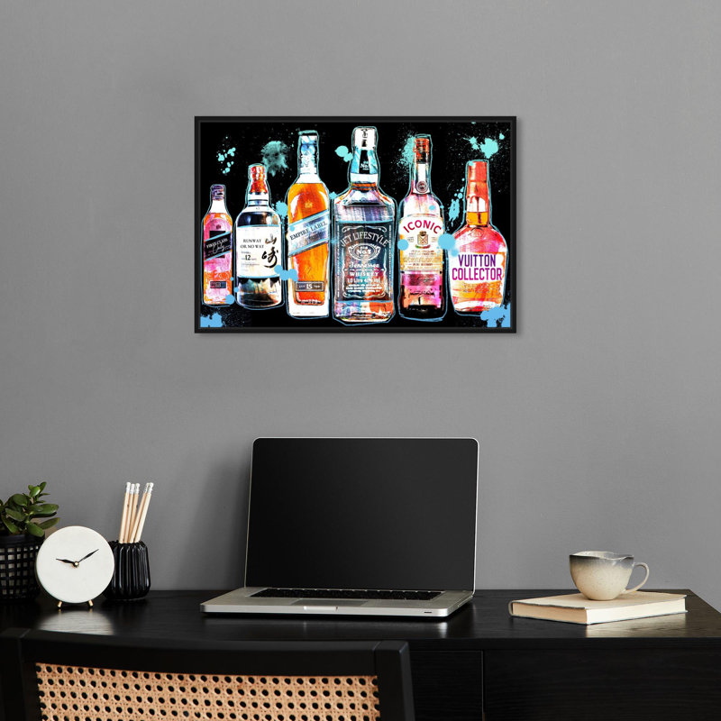 Drink it Colourful Canvas Mancave Art Prints by Notoriart, 11" H x 16" W, Black Framed