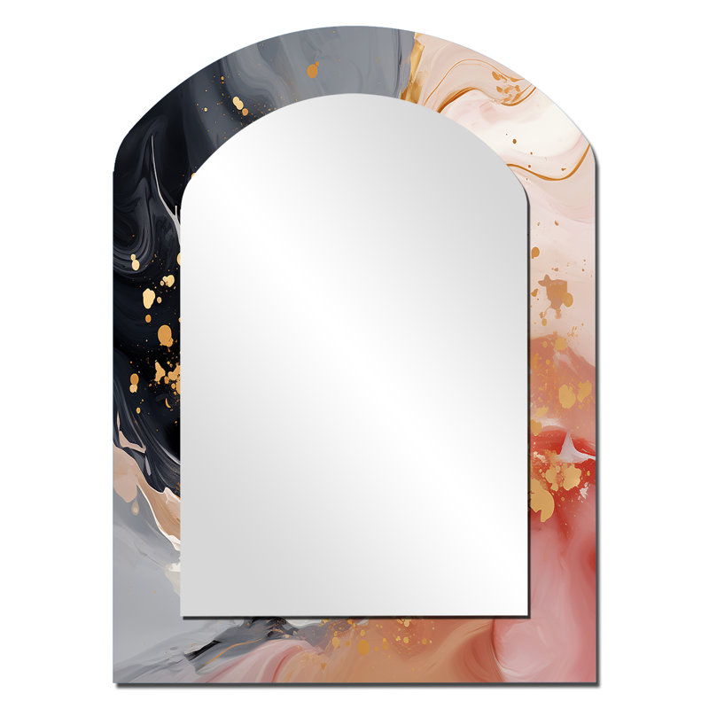 Rose liquide or harmonie vague - formes abstraites arche miroir décoratif, miroir mural asymétrique moderne, art imprimé en métal