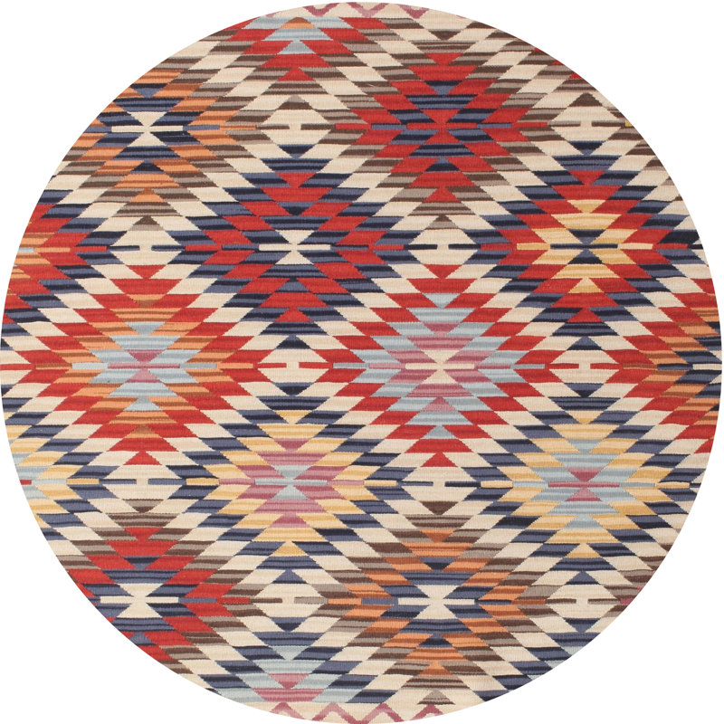 Tapis de zone rouge/bleu contemporaine, Rond 4 pi