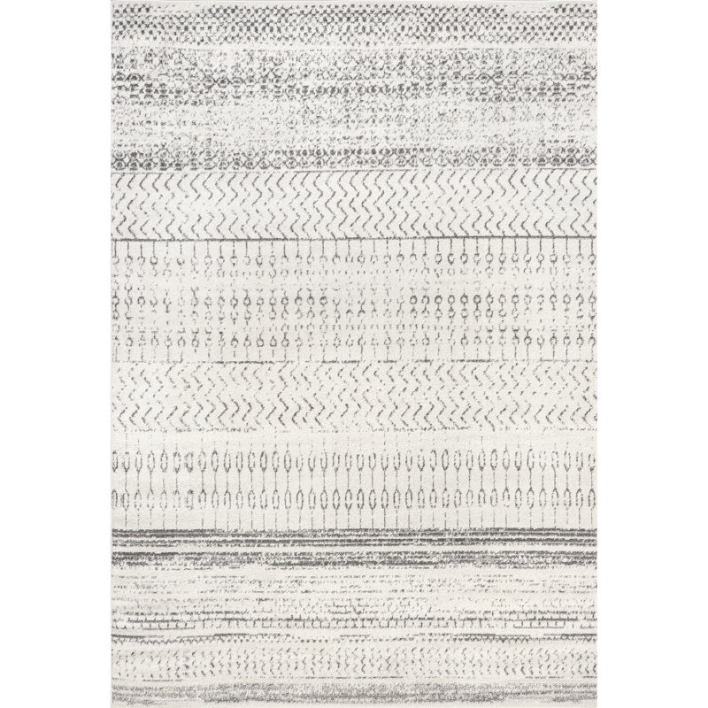 Tapis à motif rayé Jacore pour le salon, la chambre à coucher, la salle à manger et la cuisine, gris / blanc cassé