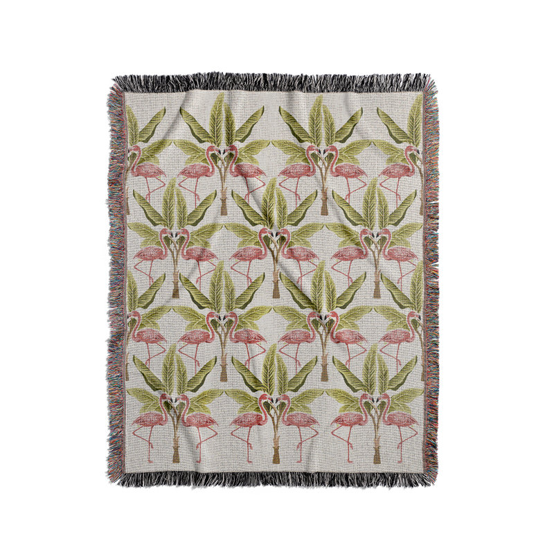Jeté en mélange de coton Fargo Flamingo, Rose / chartreuse / blanc cassé, L 60 po x l 50 po