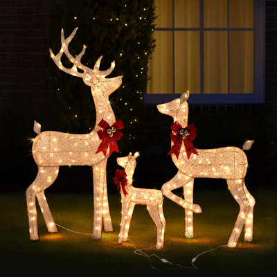 3PCS 5FT Champagne Gold Reindeer Family Christmas Decoration With LED Lights