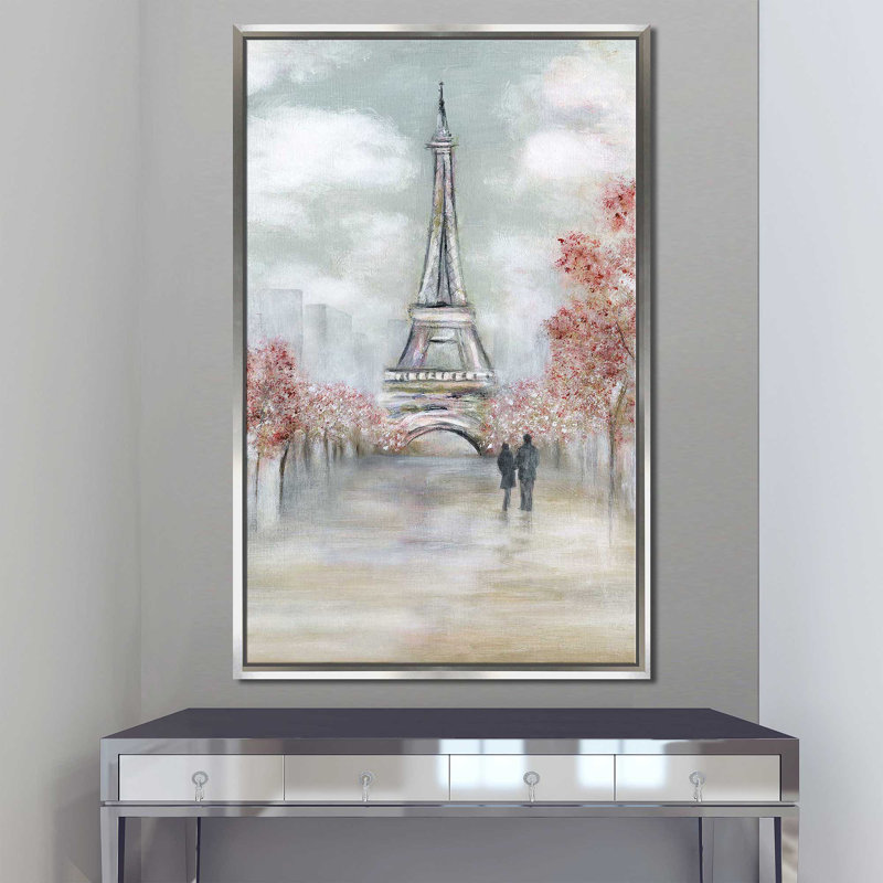 Paris au printemps par - Peinture, Cadre flottant argent, H 51,5 po x l 31,5 po x P 2 po