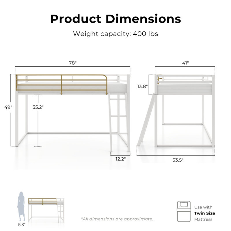 Audreena Twin Metal Platform Loft Bed, White