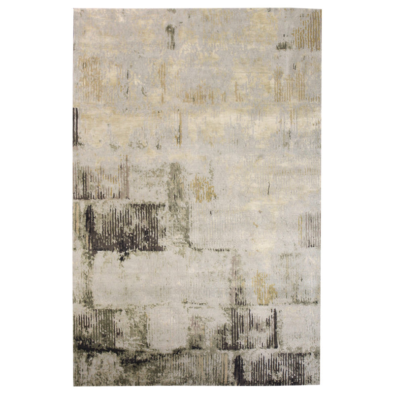 Tapis unique ivoire / brun tissé à la main de 6 pi x 9 pi