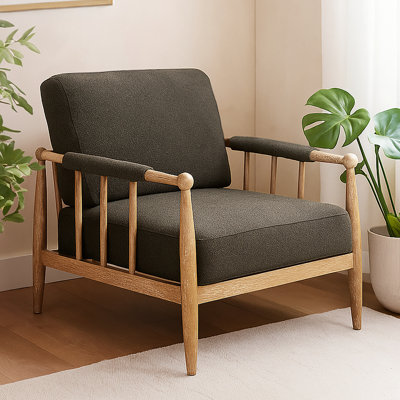 Méridienne Farquhar en tissu de lin gris foncé Mid-Century sur bois naturel