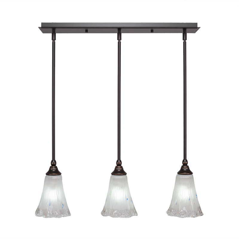 Luminaire suspendu linéaire à 3 lumières suspendu avec tige en verre givré 5,5 po, Granit foncé