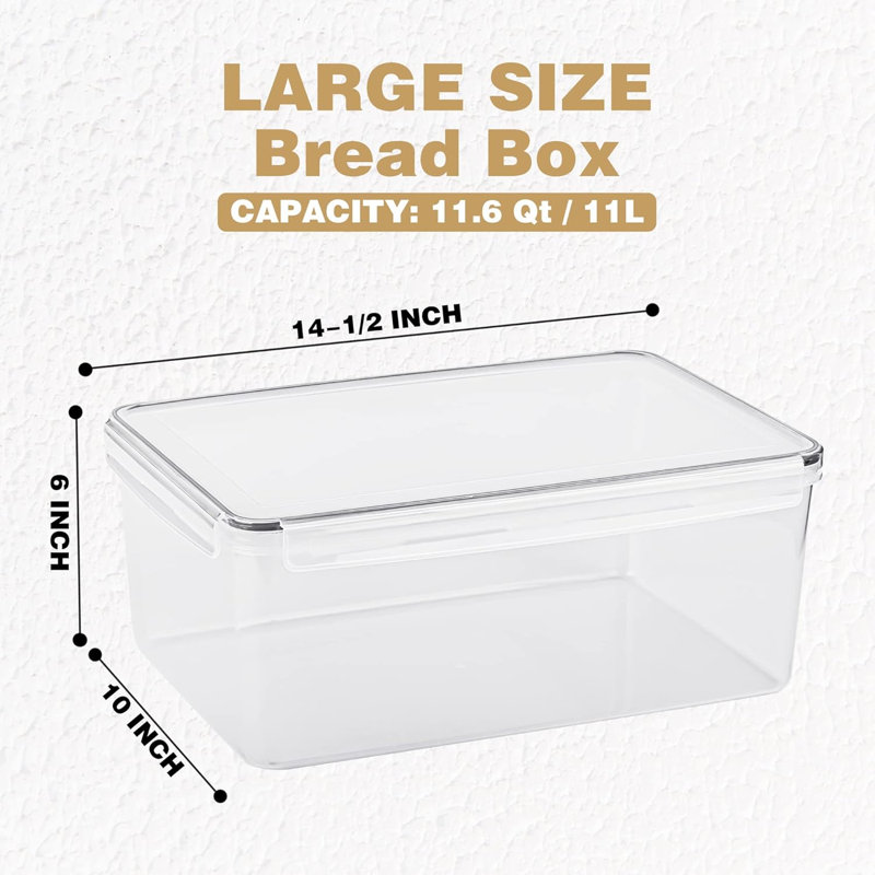 Ensemble de 2 grandes boîtes à pain pour comptoir de cuisine, contenant hermétique pour pain et pain de boulangerie fait maison, garde-pain en plastique, 11,6 pte / 11 l chacun