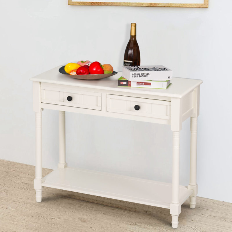 Console en bois avec 2 tiroirs et tablette inférieure