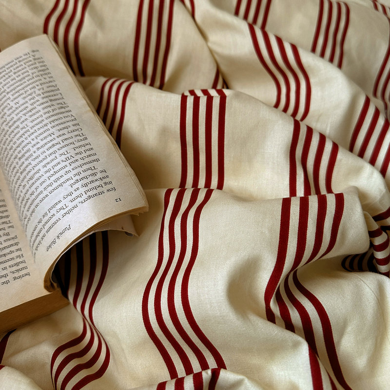 Vintage 3-Piece 100% Cotton Duvet Cover Set With Pillow Shams, Red/Cream Striped, Queen Duvet Cover + 2 Standard Shams
