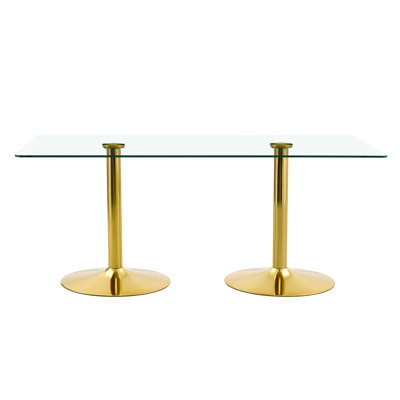 Spacious Glass Top Dining Table, Gold Metal Legs, Modern Style For Living Room